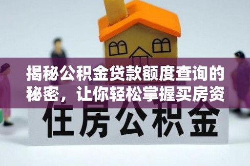 玛多揭秘公积金贷款额度查询的秘密，让你轻松掌握买房资金规划